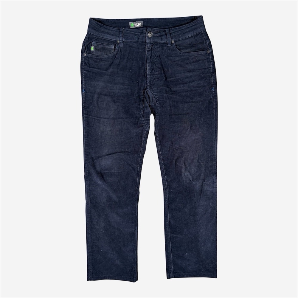 Stio Rivet Cord Corduroy Pants Mens 30(32)x29 Navy Organic Cotton Gusset Chino